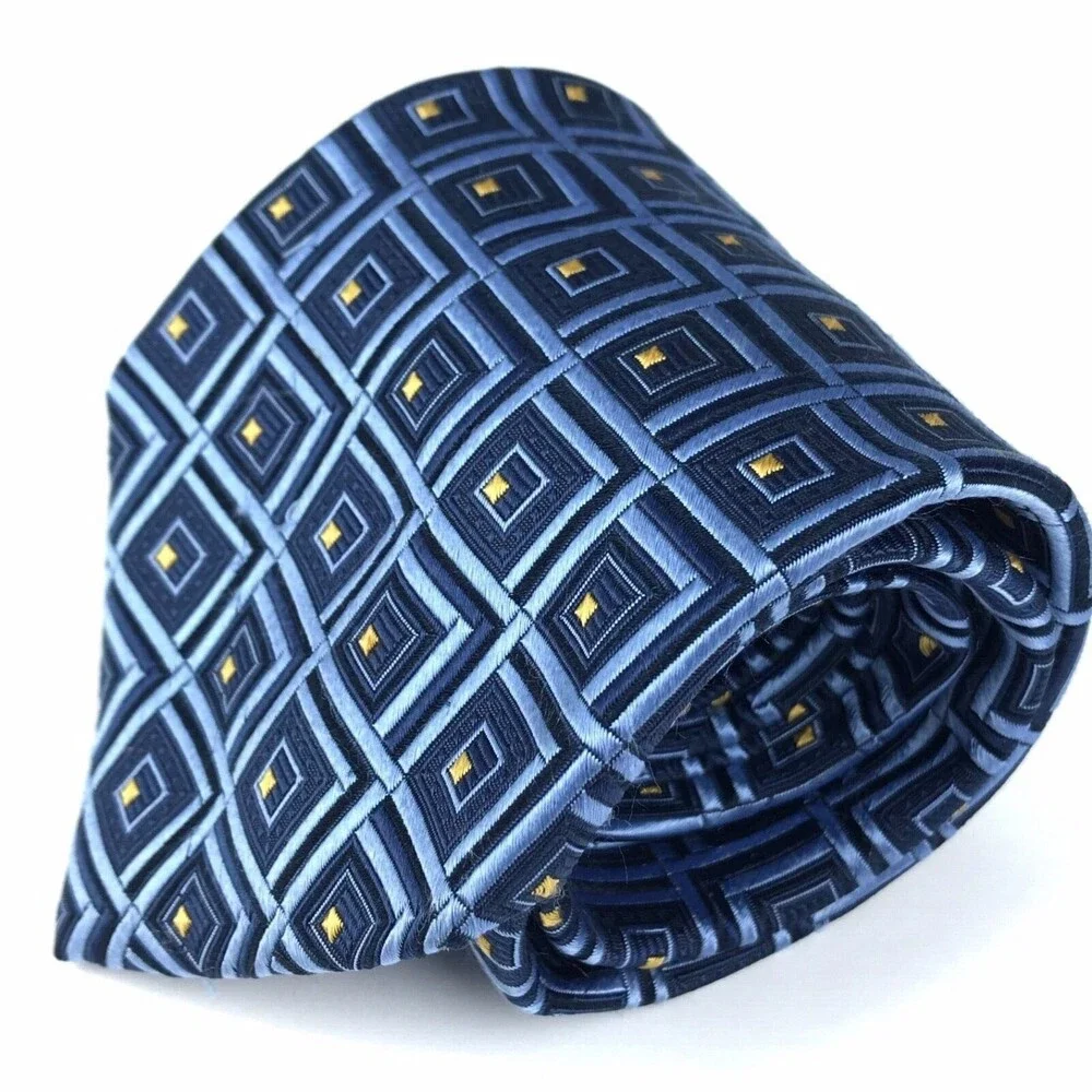 READ Jos. A. Bank Men's Tie Silk Blue Yellow Foulard Elegant Business Necktie 59